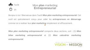 Facile 1 h Mon plan marketing Entrepreneurial Bonjour