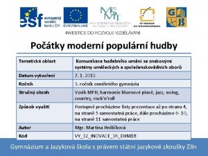 Potky modern populrn hudby Tematick oblast Komunikace hudebnho