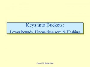 Keys into Buckets Lower bounds Lineartime sort Hashing