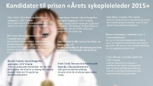 Kandidater til prisen rets sykepleieleder 2015 AnnHarriet Konradsen
