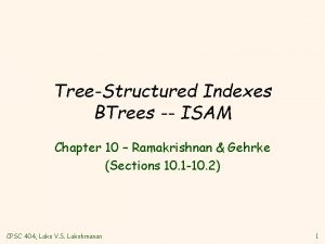 TreeStructured Indexes BTrees ISAM Chapter 10 Ramakrishnan Gehrke