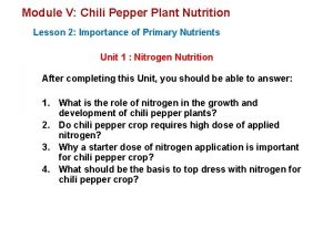 Module V Chili Pepper Plant Nutrition Lesson 2