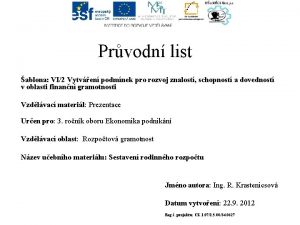 Prvodn list ablona VI2 Vytven podmnek pro rozvoj