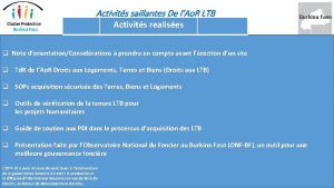 Activits saillantes De lAo R LTB Activits realises