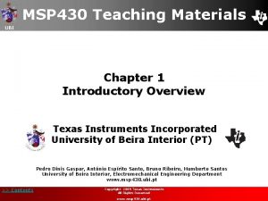 MSP 430 Teaching Materials UBI Chapter 1 Introductory