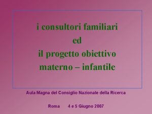 i consultori familiari ed il progetto obiettivo materno