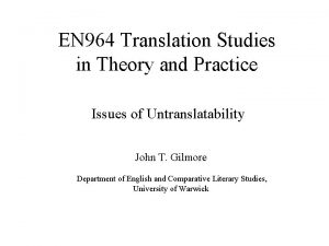 EN 964 Translation Studies in Theory and Practice