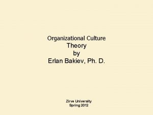 Organizational Culture Theory by Erlan Bakiev Ph D