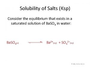 Solubility of Salts Ksp Consider the equilibrium that