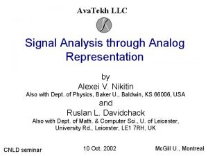 Ava Tekh LLC Signal Analysis through Analog Representation