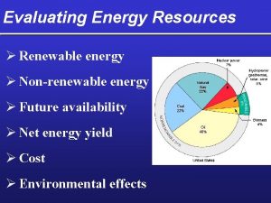 Evaluating Energy Resources Renewable energy Nonrenewable energy Future