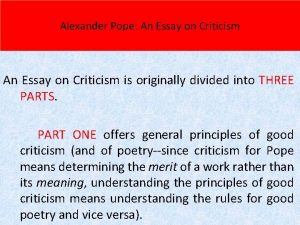 Alexander Pope An Essay on Criticism is originally
