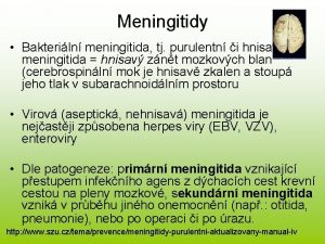 Meningitidy Bakteriln meningitida tj purulentn i hnisav meningitida