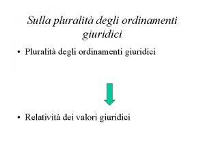 Sulla pluralit degli ordinamenti giuridici Pluralit degli ordinamenti