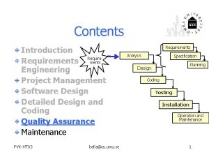 Contents Introduction Requirements Engineering Project Management Software Design