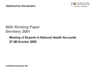 Statistisches Bundesamt SHA Working Paper Germany 2001 Meeting