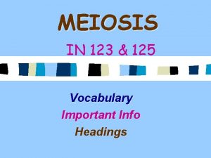 MEIOSIS IN 123 125 Vocabulary Important Info Headings
