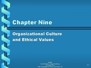 Chapter Nine Organizational Culture and Ethical Values 2000