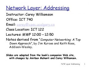 Network Layer Addressing Instructor Carey Williamson Office ICT