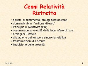 Cenni Relativit Ristretta sistemi di riferimento orologi sincronizzati