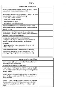 Year 2 Number add and subtract recall and