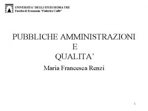 UNIVERSITA DEGLI STUDI ROMA TRE Facolt di Economia