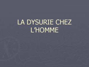 LA DYSURIE CHEZ LHOMME Physiopathologie Le concept clinique