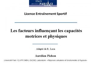 STAPS Licence Entranement Sportif Les facteurs influenant les