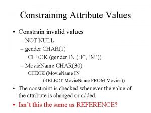 Constraining Attribute Values Constrain invalid values NOT NULL