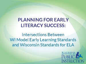 PLANNING FOR EARLY LITERACY SUCCESS Intersections Between WI