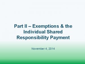 Part II Exemptions the Individual Shared Responsibility Payment