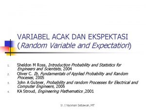 VARIABEL ACAK DAN EKSPEKTASI Random Variable and Expectation
