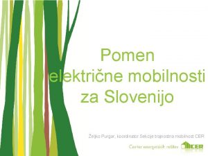 Pomen elektrine mobilnosti za Slovenijo eljko Purgar koordinator