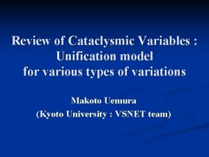 Review of Cataclysmic Variables Unification model for various