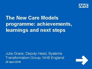The New Care Models programme achievements learnings and