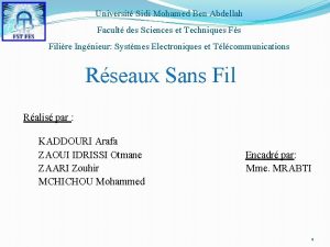 Universit Sidi Mohamed Ben Abdellah Facult des Sciences