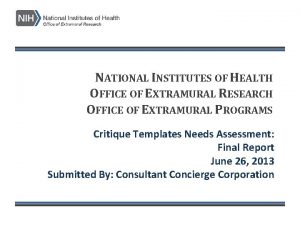 NATIONAL INSTITUTES OF HEALTH OFFICE OF EXTRAMURAL RESEARCH