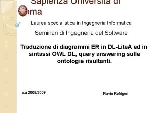 Sapienza Universit di Roma Laurea specialistica in Ingegneria