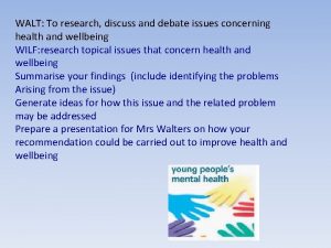 WALT To research discuss and debate issues concerning