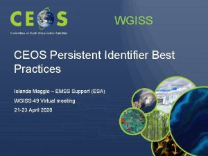 WGISS Committee on Earth Observation Satellites CEOS Persistent