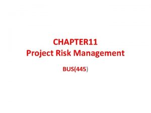 CHAPTER 11 Project Risk Management BUS445 PROJECT RISK