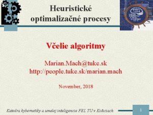 Heuristick optimalizan procesy Velie algoritmy Marian Machtuke sk