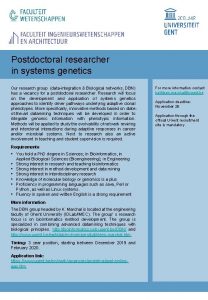 Postdoctoral researcher in systems genetics Our research group