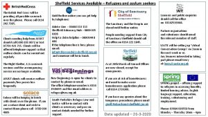 Sheffield Services Available Refugees and asylum seekers The