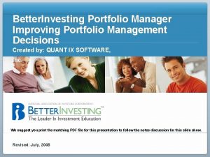 Better Investing Portfolio Manager Improving Portfolio Management Decisions
