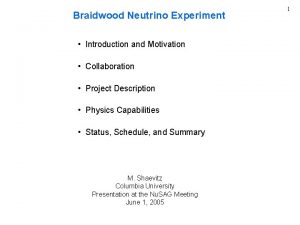 Braidwood Neutrino Experiment Introduction and Motivation Collaboration Project