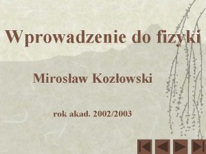 Wprowadzenie do fizyki Mirosaw Kozowski rok akad 20022003