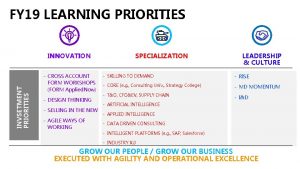 FY 19 LEARNING PRIORITIES INVSETMENT PRIORITIES INNOVATION CROSS