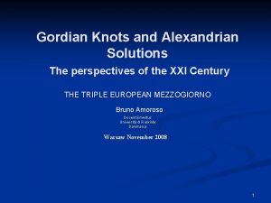 Gordian Knots and Alexandrian Solutions The perspectives of