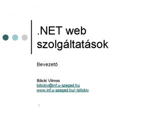 NET web szolgltatsok Bevezet Bilicki Vilmos bilickivinf uszeged